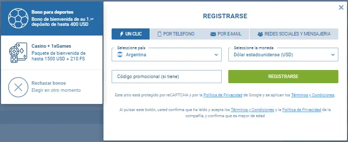 registro 1xbet